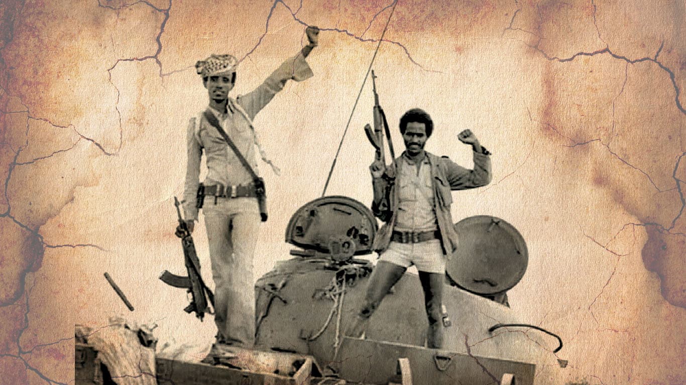 EPLF fighters on a captured tank at Afabet, 1988