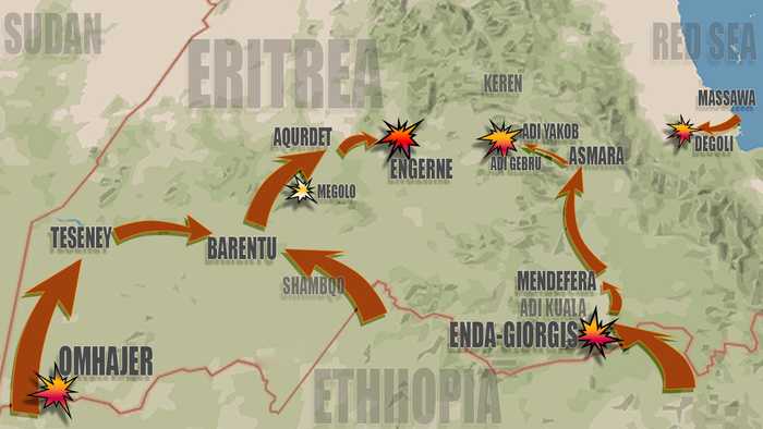 The multi-pronged, 1st campaign of the Ethiopian Derg army against Eritrean liberation fronts of ELF and EPLF started on June 13, 1978. Asmara was captured.