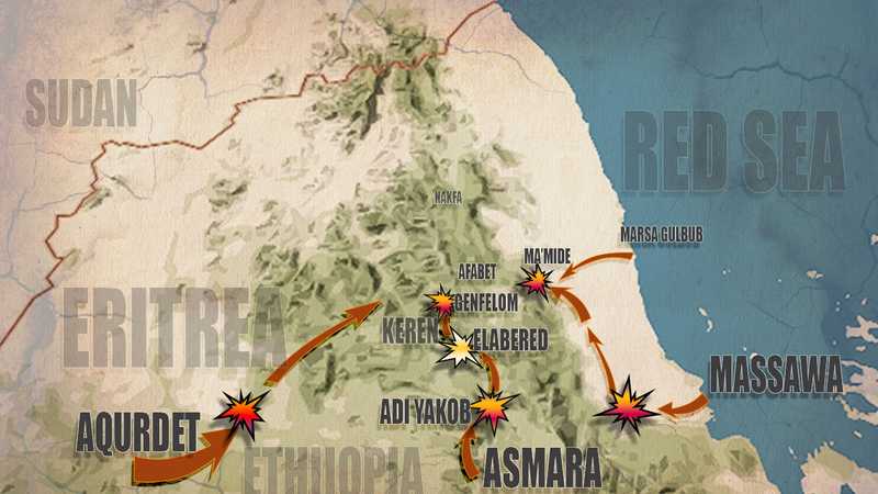 Battle map of the 2nd Ethiopian military offensive against EPLF that forced EPLF to retreat toward Sahel