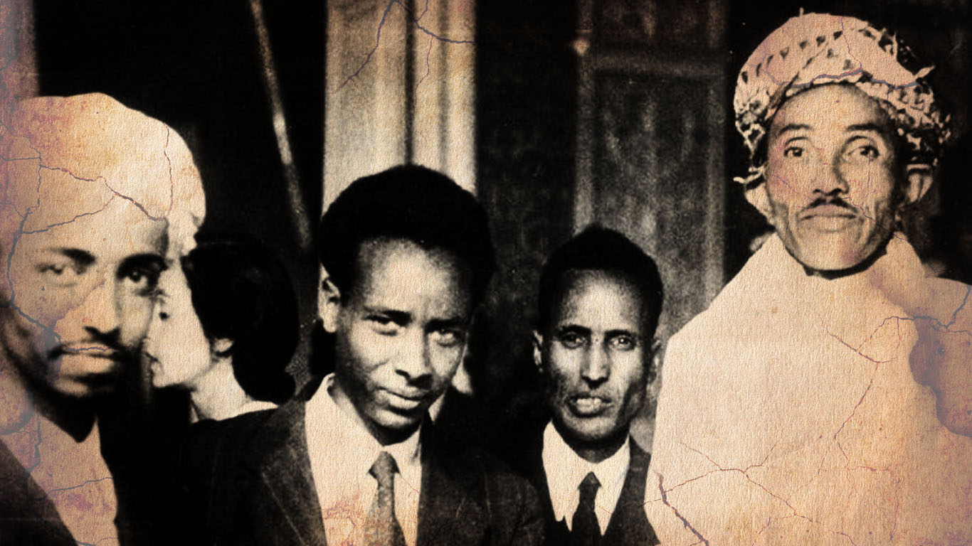 Abdulkadir Kebire, far right, days before his assassination; with Yohannes Tsegai second from left
