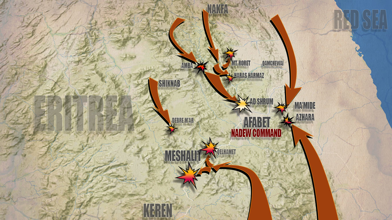 Map showing the battle plan of EPLF's military operation to destroy Nadew Command