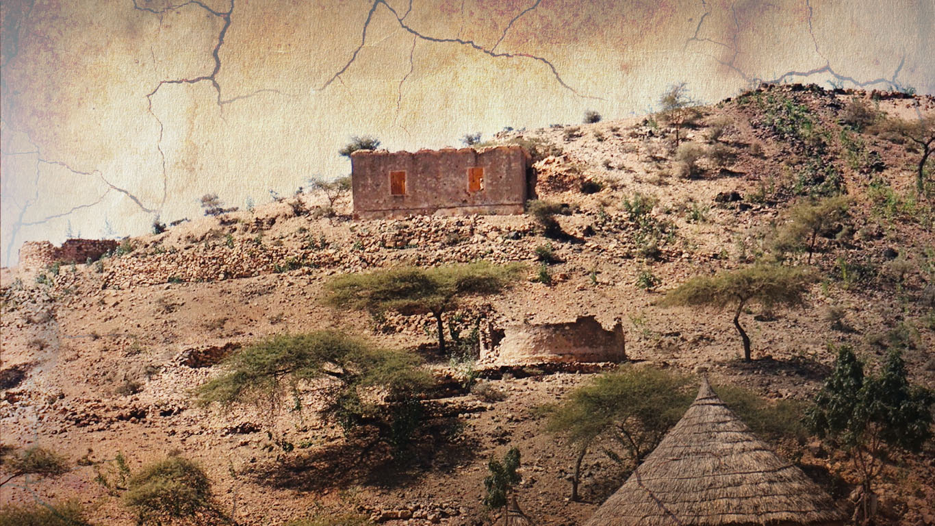 Besikdira village ruin, what remains of the mosque and few huts