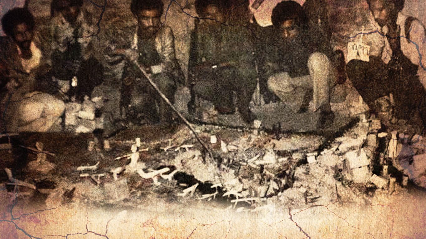 EPLF commando planning the attack on Asmara Airforce base on sand model in 1984