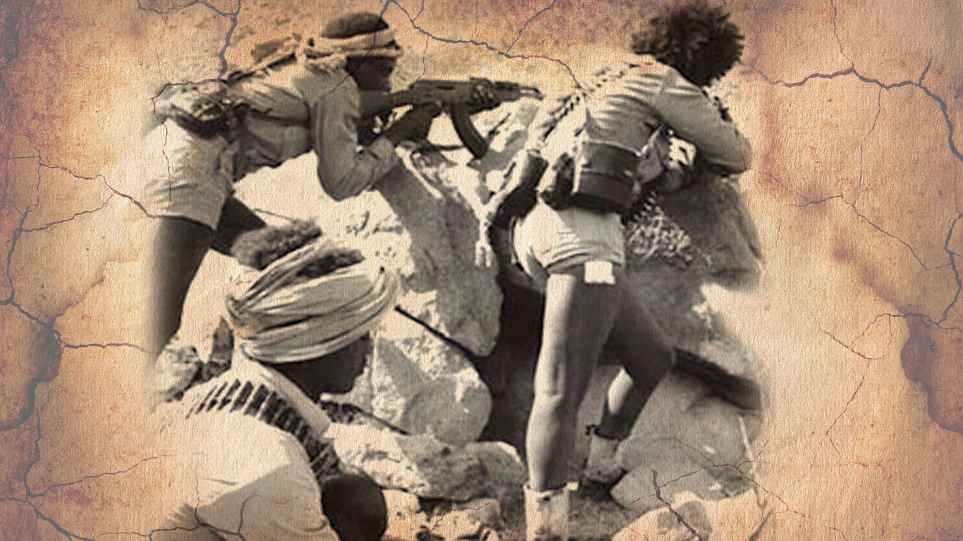 EPLF freedom fighters in battle in a defensive position