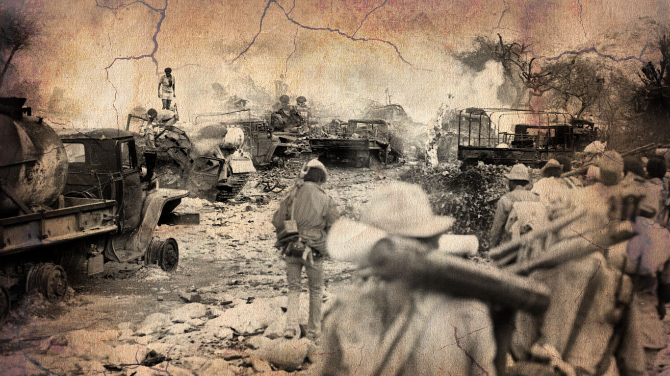 Burnt tanks and other military vehicles from Nadew Command at Ad Shrum