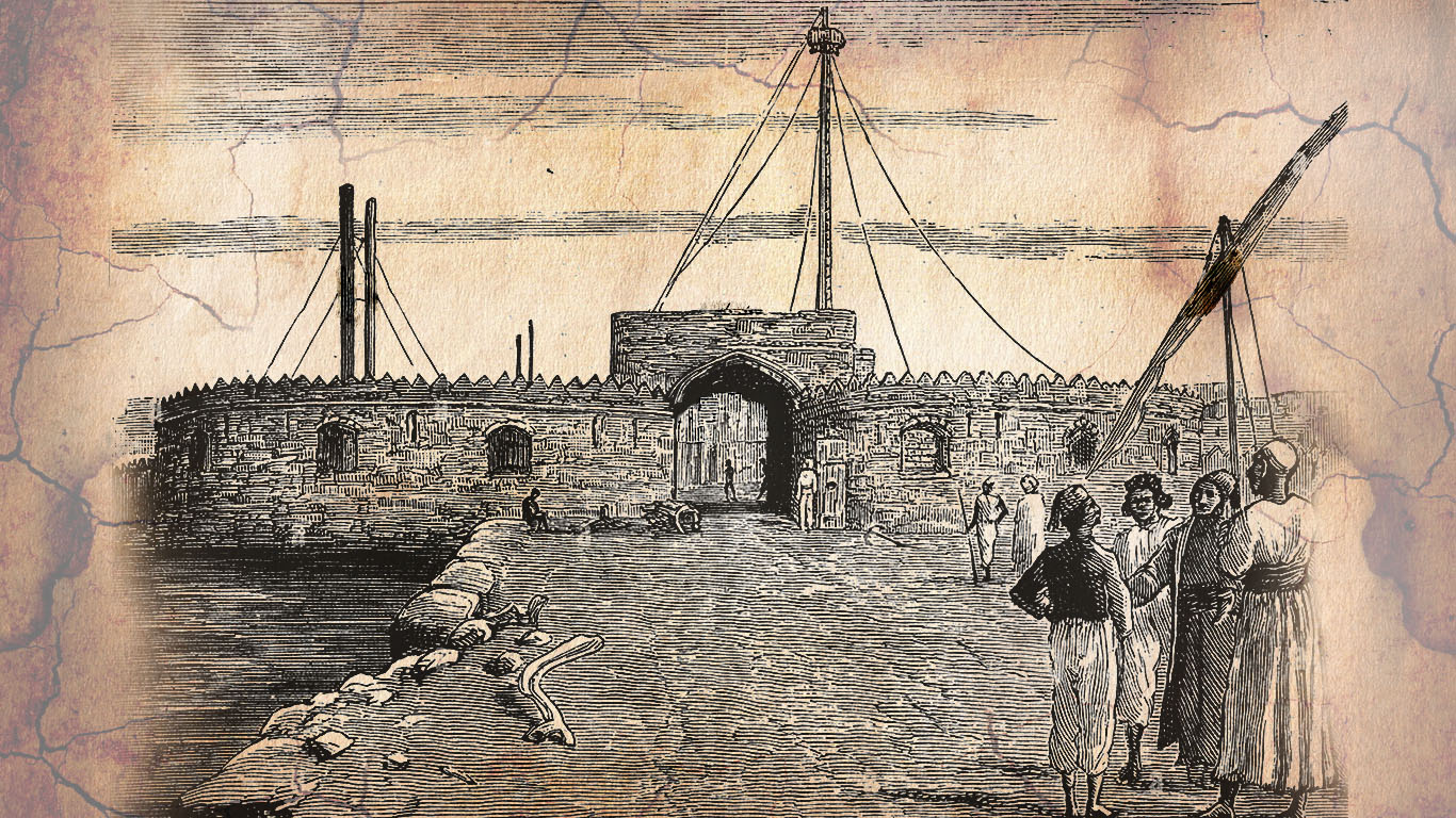 Town gate of the Ottoman harbor of Massawa on the Red Sea, Eritrea
